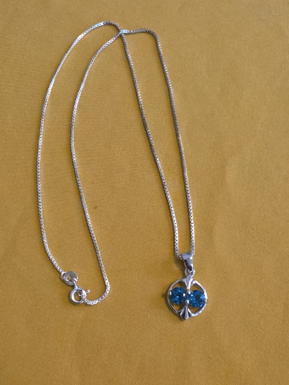 Sterling Silver Pendant Box Chain Necklace with Blue Topaz Gemstones